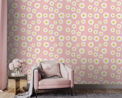 Daisy Delight Mural Wallpaper in living room