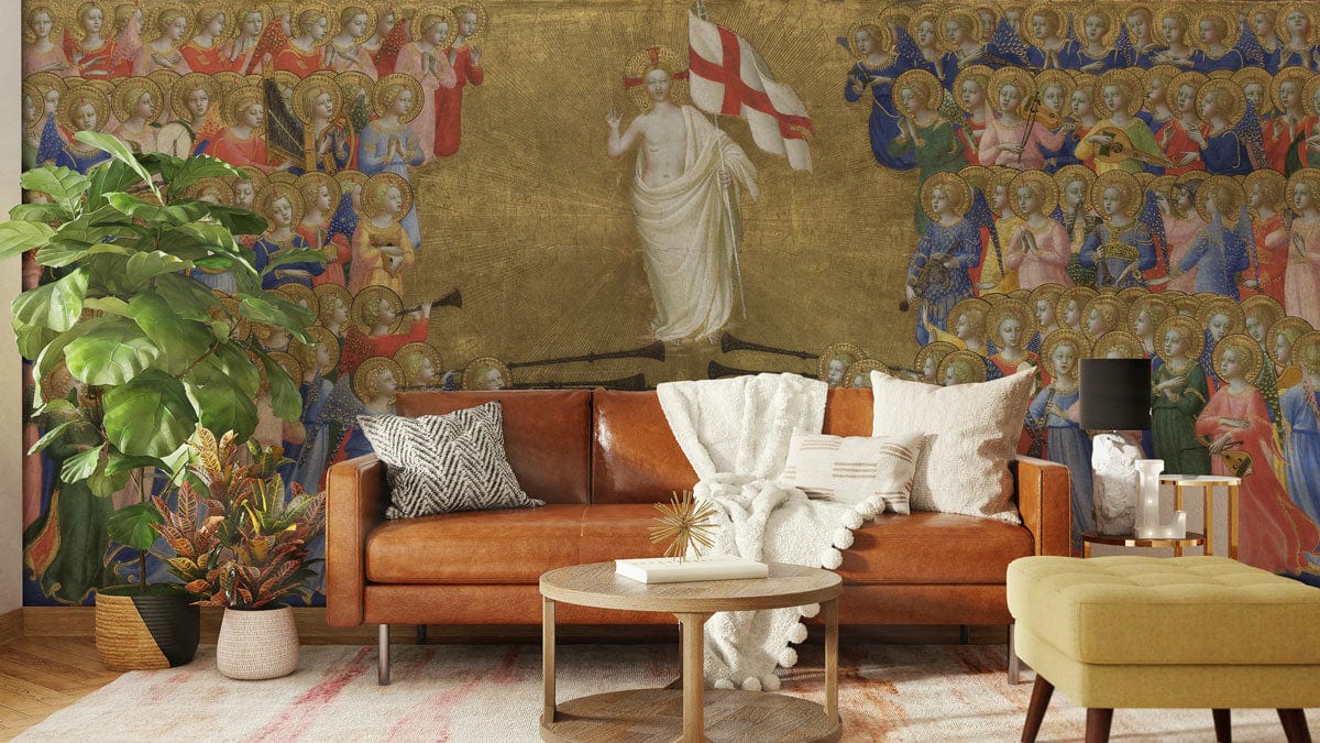 Vintage Angelic Choir Gold Mural Wallpaper