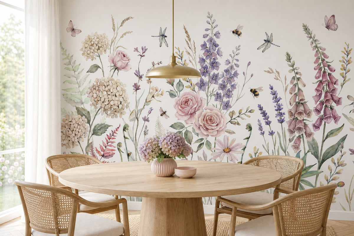 Clay Rose and Lavender Garden Wallpaper Mural - 3