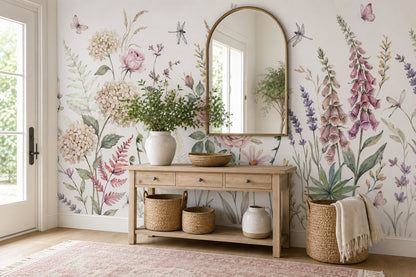 Clay Rose and Lavender Garden Wallpaper Mural - 5