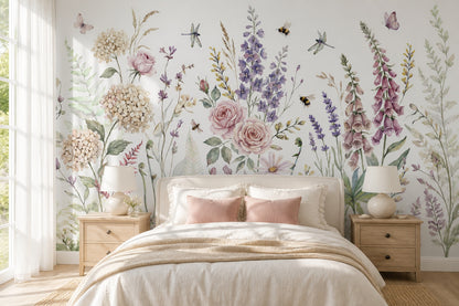 Clay Rose and Lavender Garden Wallpaper Mural - 4
