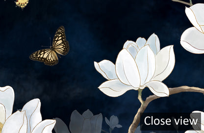 Magnolia Blossom and Butterflies Mural Wallpaper