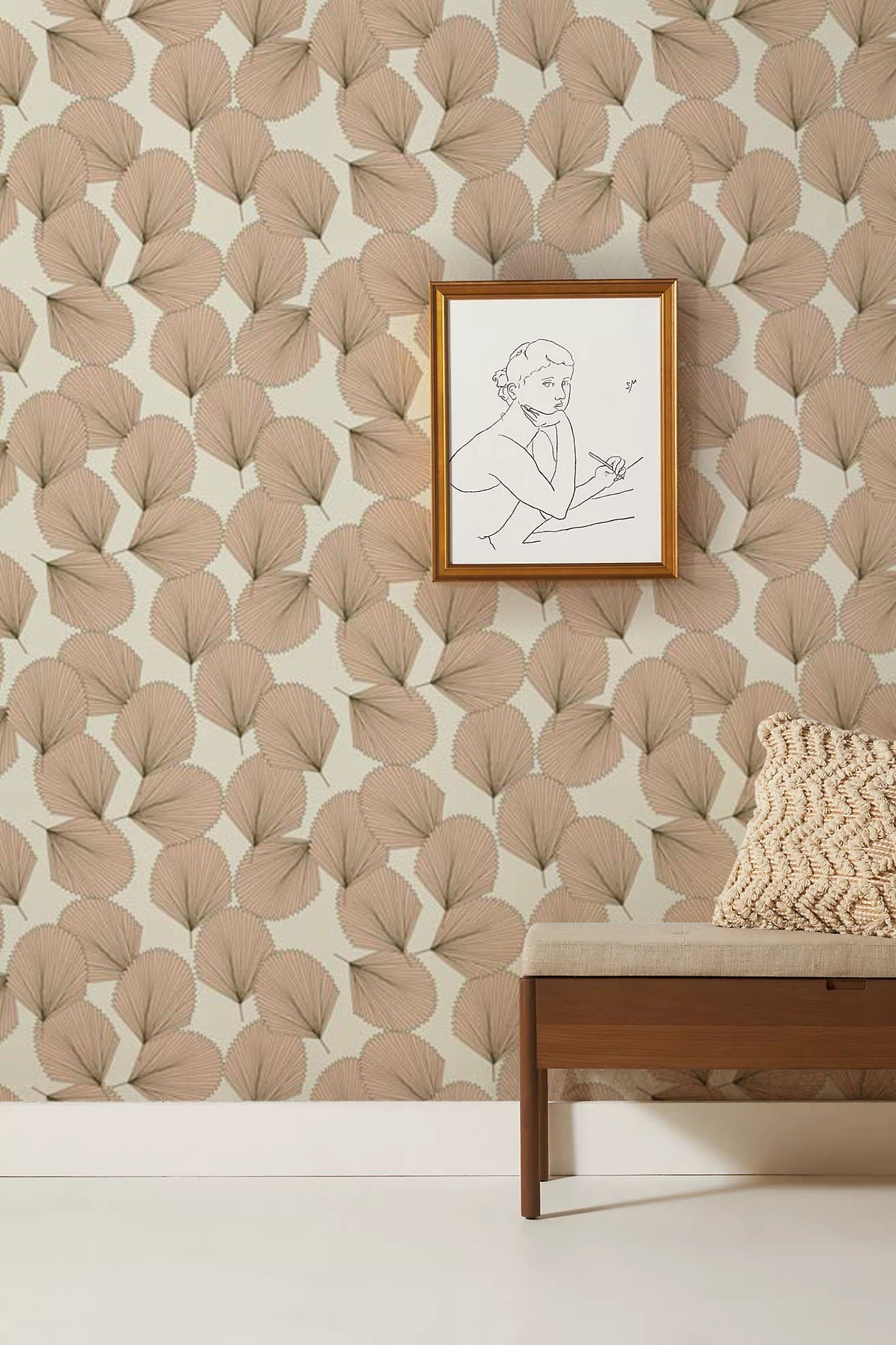 Neutral Botanical Leaf Pattern Wallpaper Mural