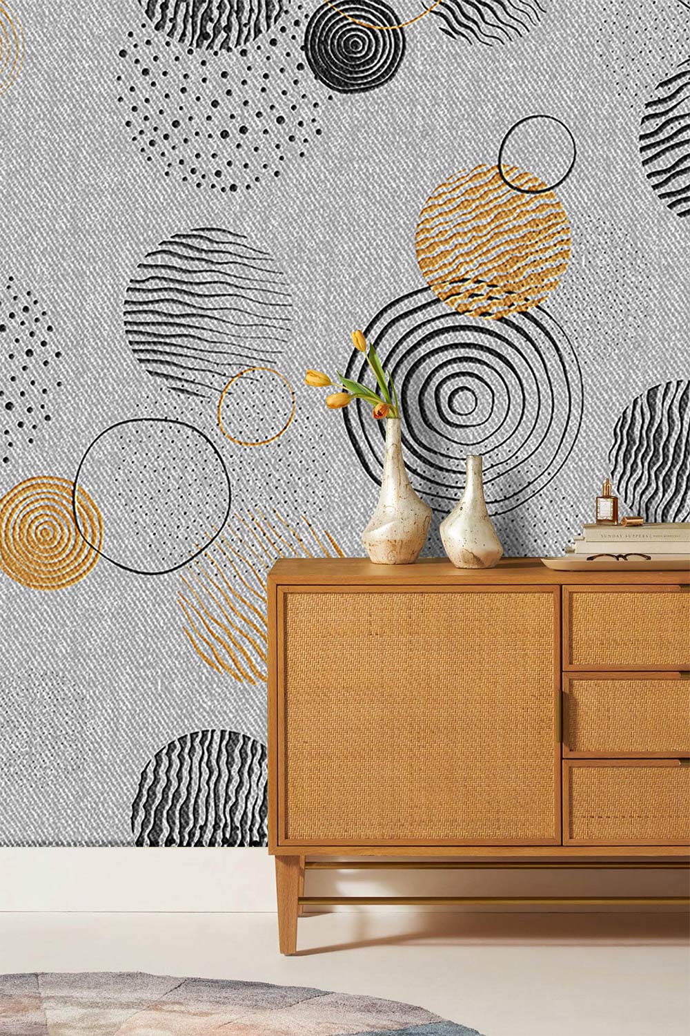 Modern Geometric Gold Black Wallpaper Mural