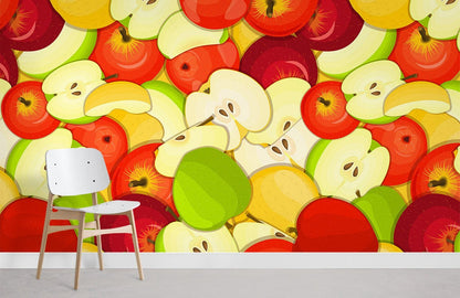 wallpaper with a fruit pattern of colored apples