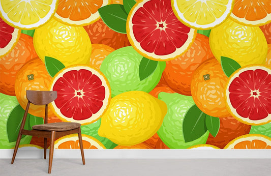 Vibrant Citrus Fruit Kitchen Mural Wallpaper