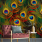 Hallway Decoration Featuring a Colorful Peacock Feather Wallpaper Mural