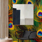Wallpaper mural featuring a colourful peacock feather design, perfect for use in the hallway.