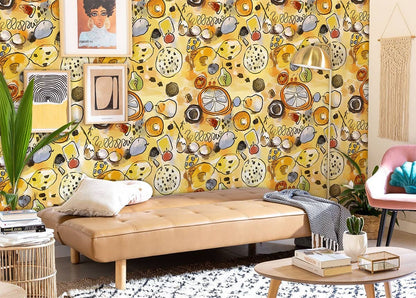 Wall Mural for Hallway Decor Featuring Fruits Done in Colorful Watercolors