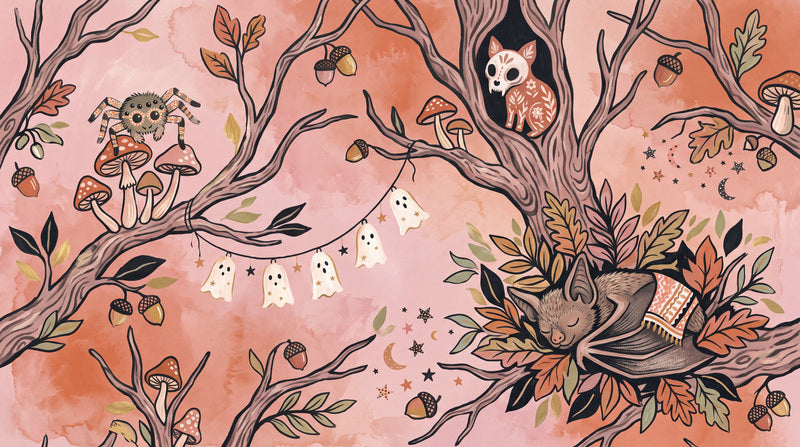 Skull Moths and Autumn Branches Halloween Wallpaper Mural