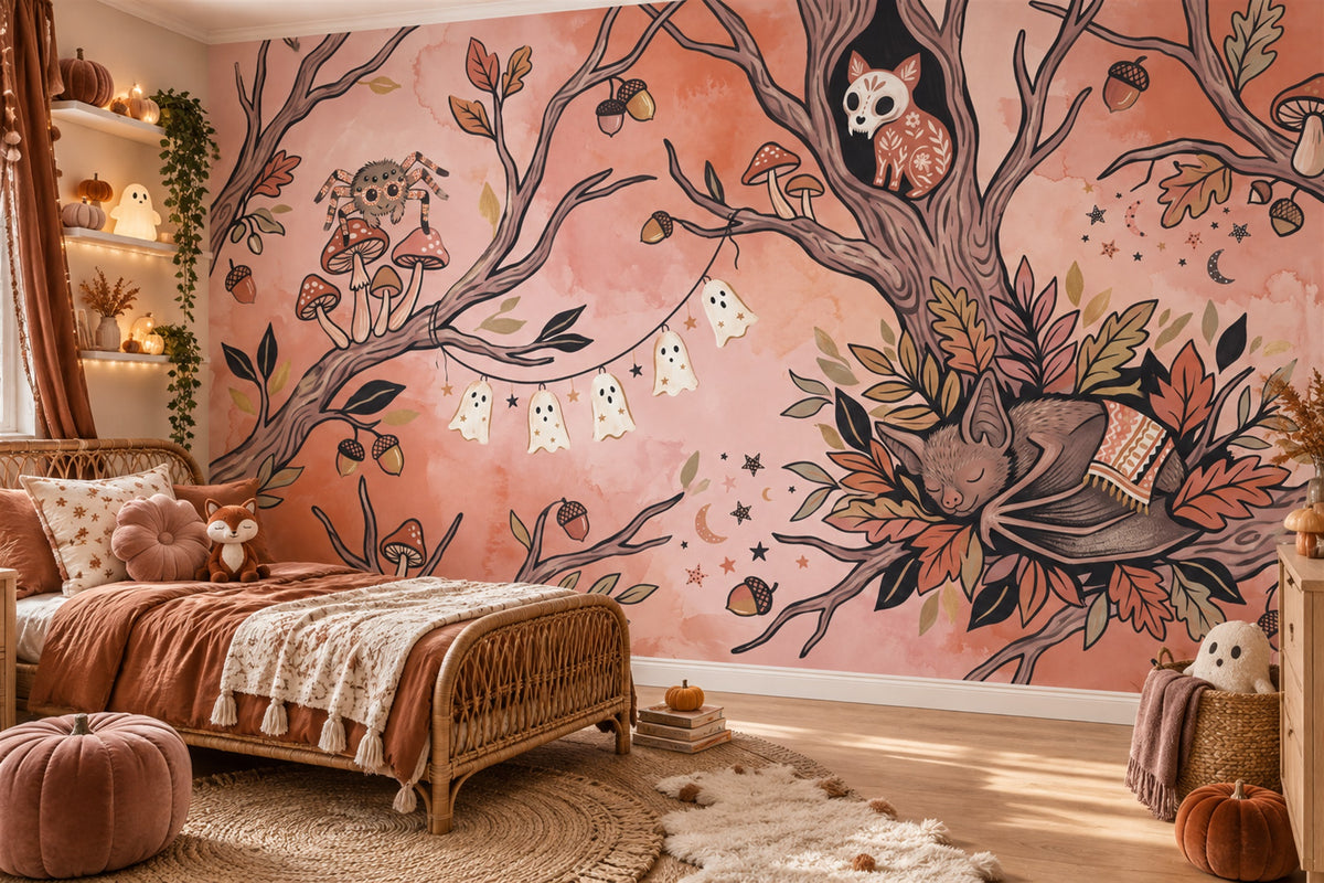 Skull Moths and Autumn Branches Halloween Wallpaper Mural - image 3