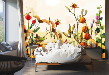custom colorful cotton bushes wallpaper mural for bedroom decor