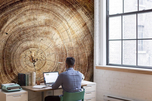 Rustic Tree Ring Office Mural Wallpaper