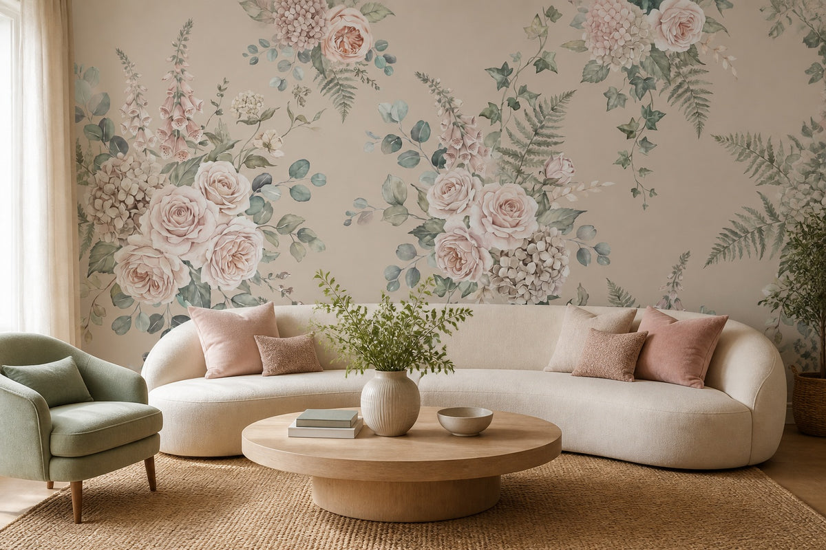 Beige Rose Bouquet Garden Wallpaper Mural - 1