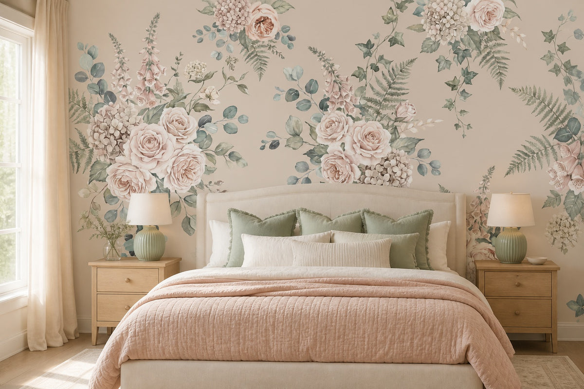 Beige Rose Bouquet Garden Wallpaper Mural - 4