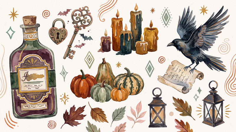 Potions Pumpkins Candles Raven and Lanterns Halloween Wallpaper Mural - image 2