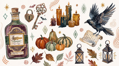 Potions Pumpkins Candles Raven and Lanterns Halloween Wallpaper Mural - image 2