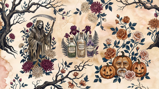 Grim Reaper Potions Roses and Pumpkins Halloween Wallpaper Mural - image 2