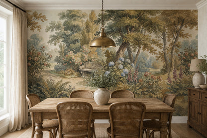 Cream Woodland Bench Garden Wallpaper Mural - 3