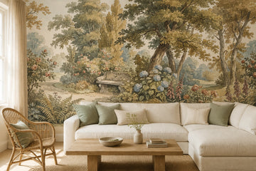 Cream Woodland Bench Garden Wallpaper Mural