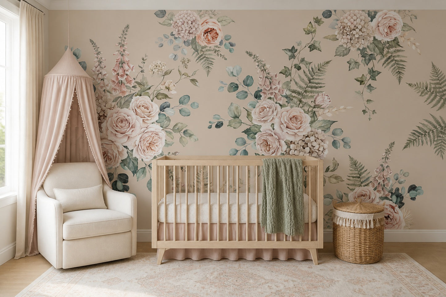 Beige Rose Bouquet Garden Wallpaper Mural - 5