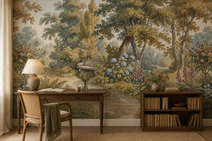 Cream Woodland Bench Garden Wallpaper Mural - 7