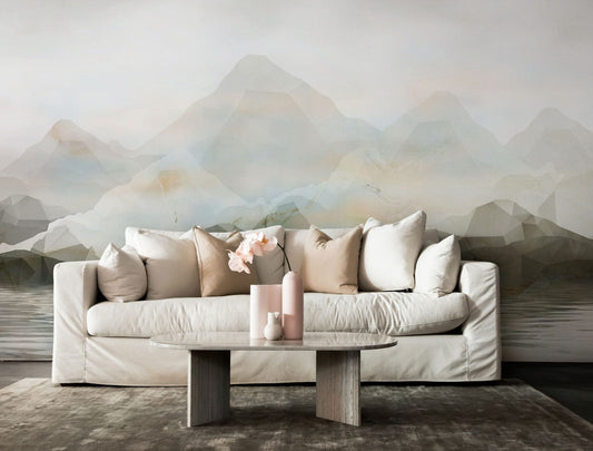 Modern Geometric Mountain Lake Mural Wallpaper