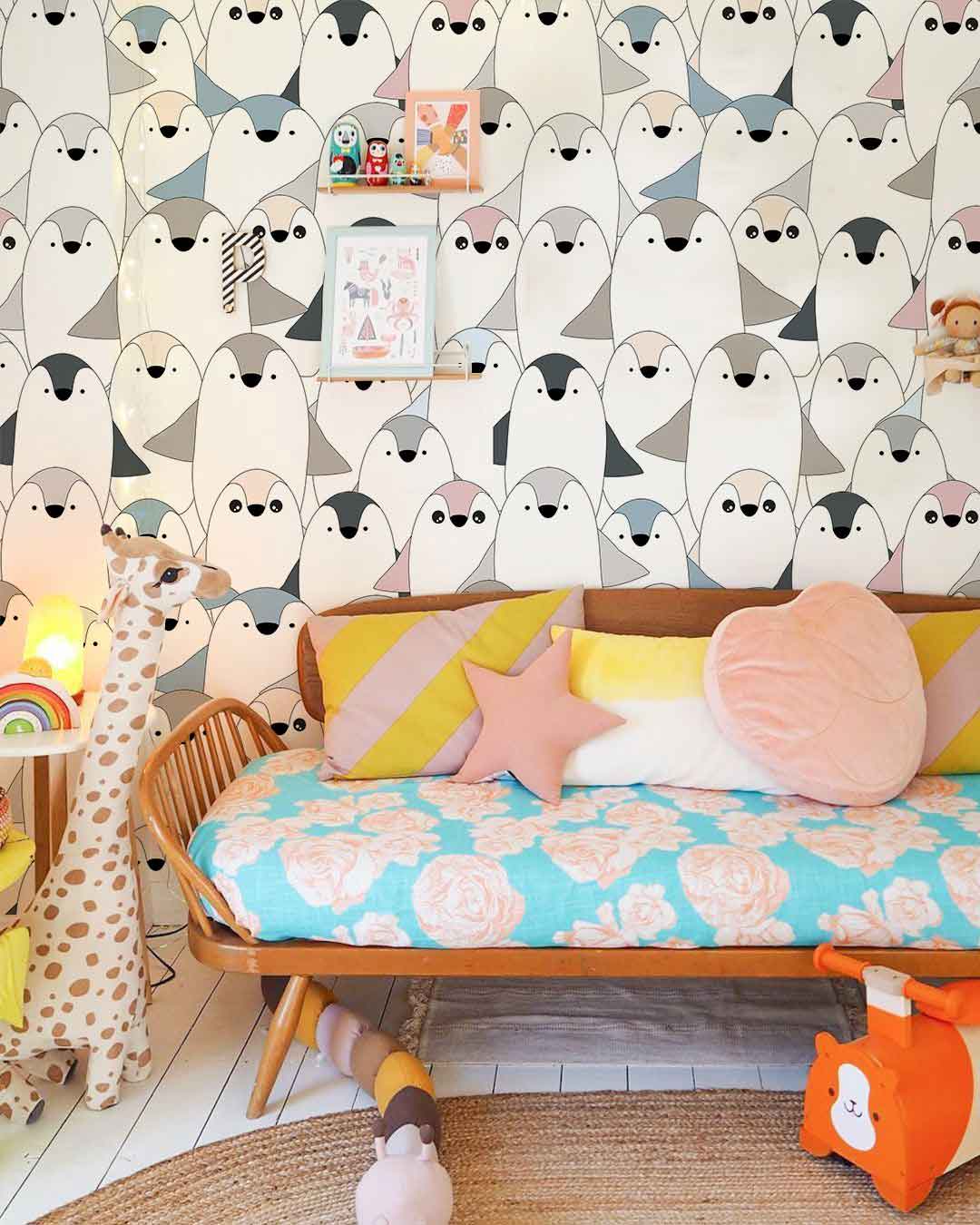 cartoon Penguins wallpaper mural for living room