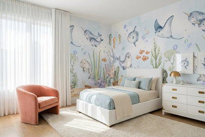 Aqua Sea Life Wallpaper Mural view 4