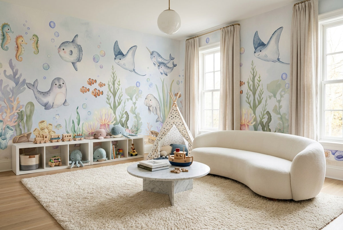Aqua Sea Life Wallpaper Mural view 5