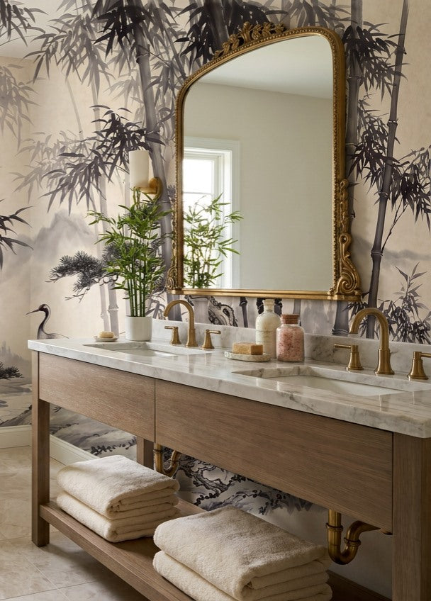 Bamboo Forest Cranes Black Wallpaper Mural - image 3
