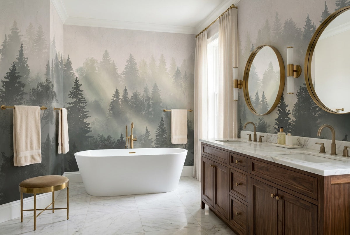 Sunlit Forest Mist Grey Wallpaper Mural - image 3