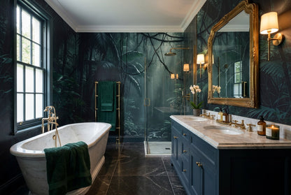 Mysterious Teal Dark Jungle Wallpaper Mural room setting