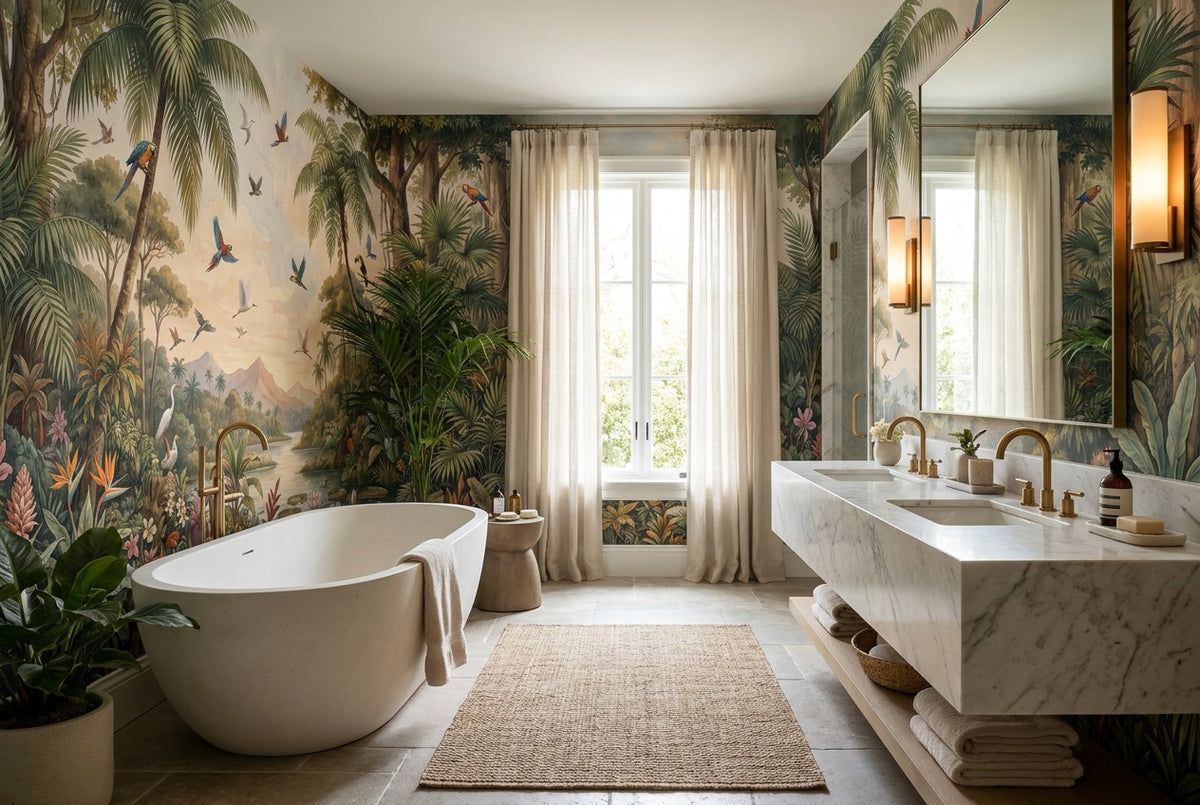 Gold Bird Vintage Jungle Wallpaper Mural