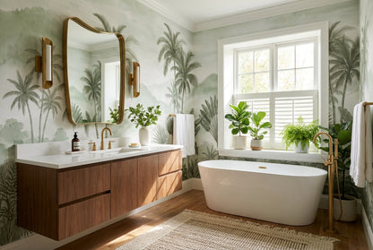 Mint Palm Hand-Painted Jungle Wallpaper Mural interior scene