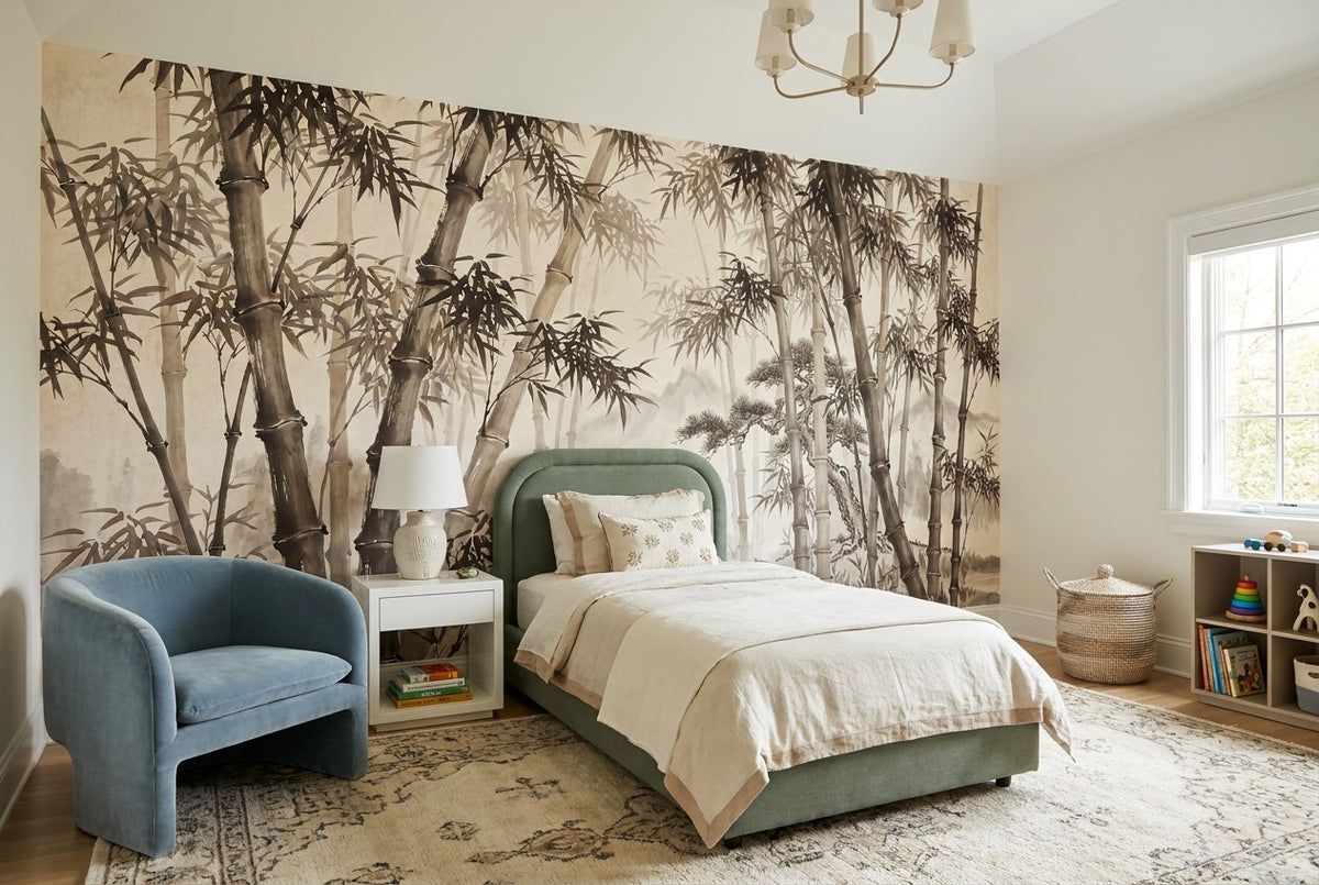 Bamboo Forest Cranes Black Wallpaper Mural - image 4