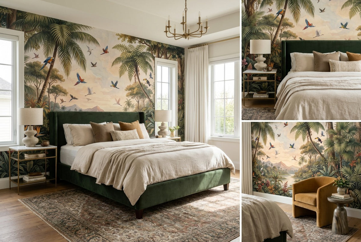 Gold Bird Vintage Jungle Wallpaper Mural