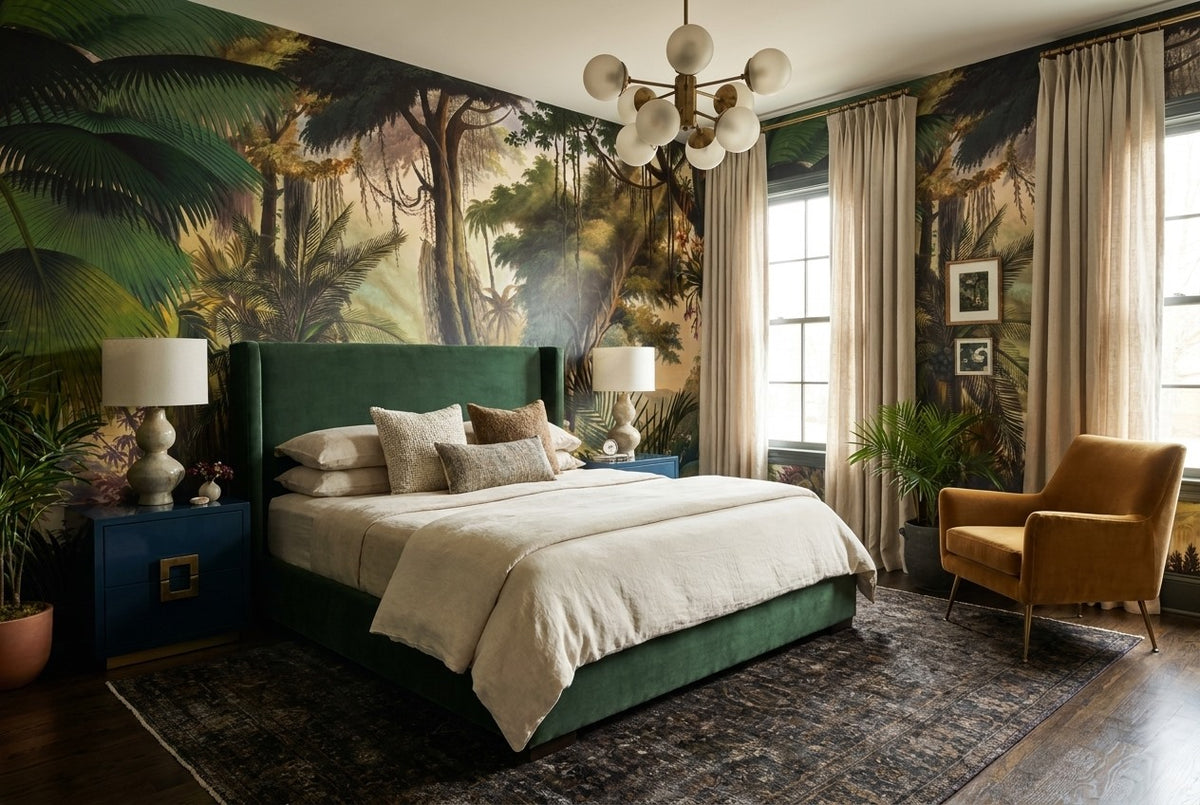 Sunlit Tropical Forest Teal Wallpaper Mural - image 4