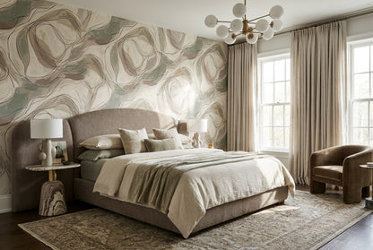 Beige Line Art Wallpaper Mural view 4