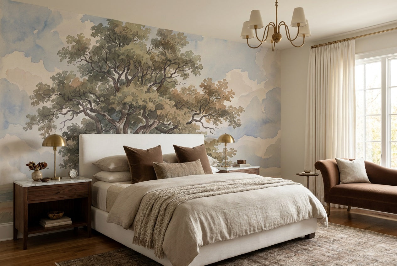 Beige Oak Tree Countryside Wallpaper Mural - 3