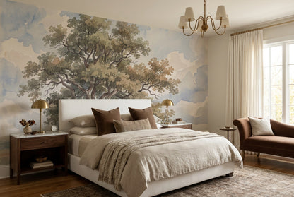 Beige Oak Tree Countryside Wallpaper Mural - 3