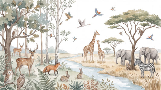 Beige Safari Birds Wallpaper Mural artwork