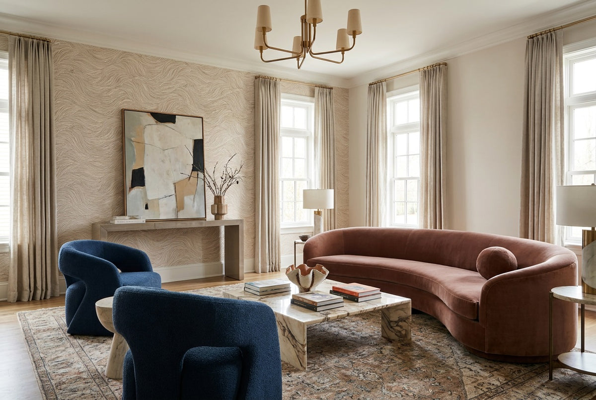 Beige Swirl Wallpaper Mural room scene