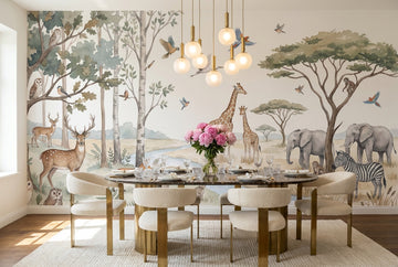 Beige Safari Birds Wallpaper Mural