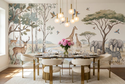Beige Safari Birds Wallpaper Mural room scene