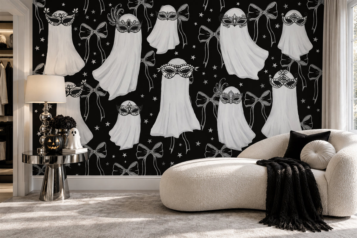 Masked Ghosts Bows and Stars Halloween Wallpaper Mural room scene