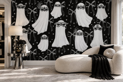 Masked Ghosts Bows and Stars Halloween Wallpaper Mural room scene