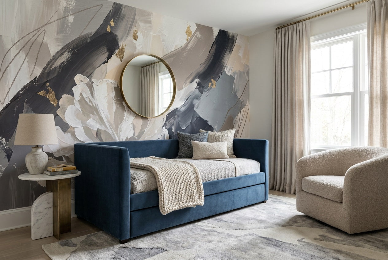 Blue Floral Wallpaper Mural view 7