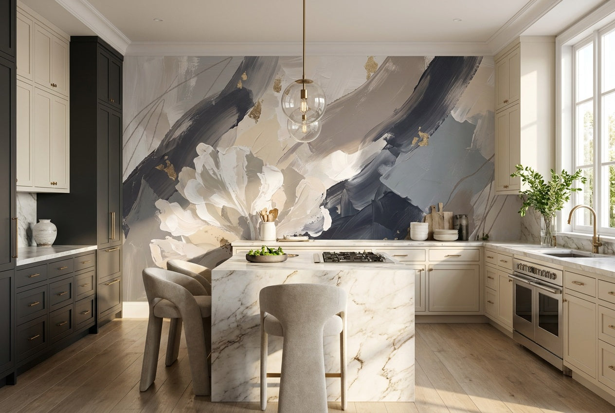 Blue Floral Wallpaper Mural view 5
