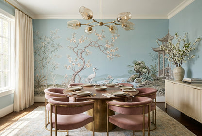 Blue Crane Garden Chinoiserie Wallpaper Mural - 3